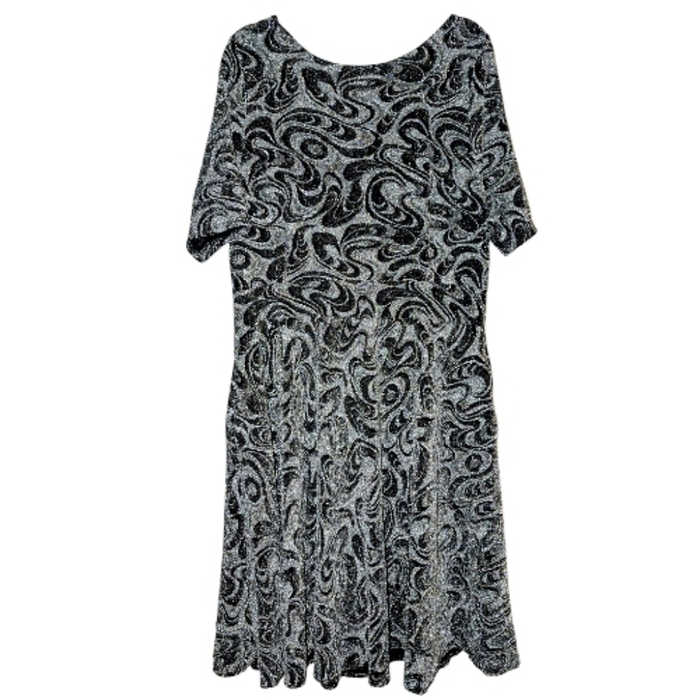The Curve Los Angeles Silver Metallic Swirl Skater Dress NWOT 1X